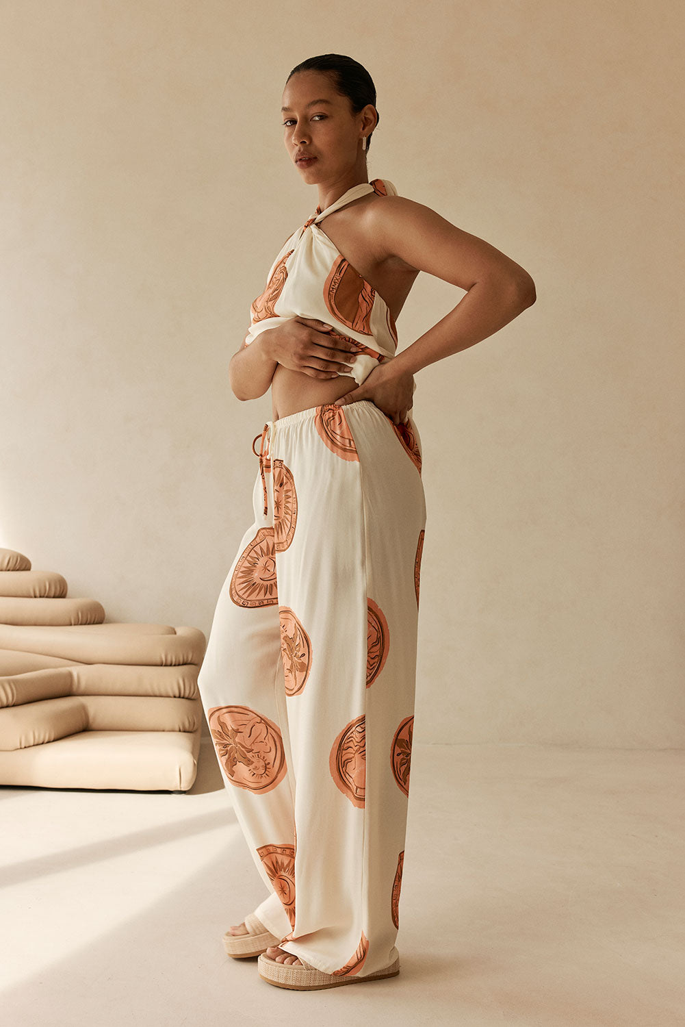 Beige Nomisma Sea Shell Print Drawstring Rosalee Paints
