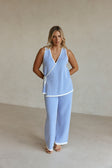 Blue and White Stripe Woven Wrap Billy Top