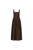 Chocolate Speck Polka Dot Pin Tuck Maxi Flores Dress