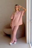 Blush Pink Ribbed Knit Short Sleeve Celine Top