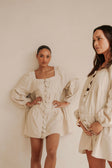 Beige Puff Sleeve Button Midi Palmer Dress