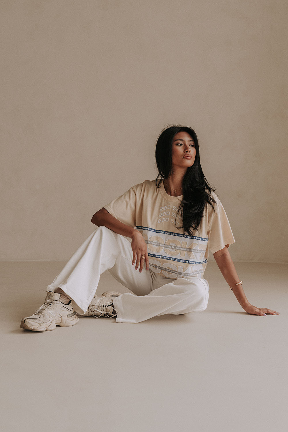 Cream Boxy Relaxed Cellar Crew Tee Shirt