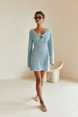 Nara Long Sleeve Mini Tie Knit Dress - Blue