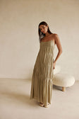 Khaki Taupe Green Ruched Maxi Daysia Dress