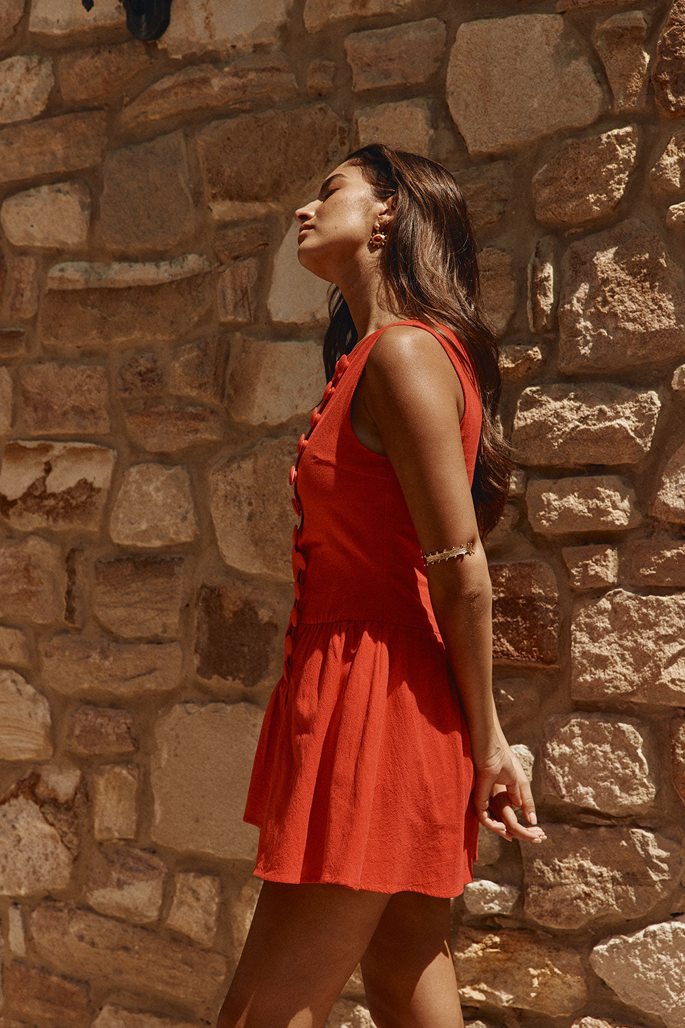 Red Button Up Mini Alfresco Dress