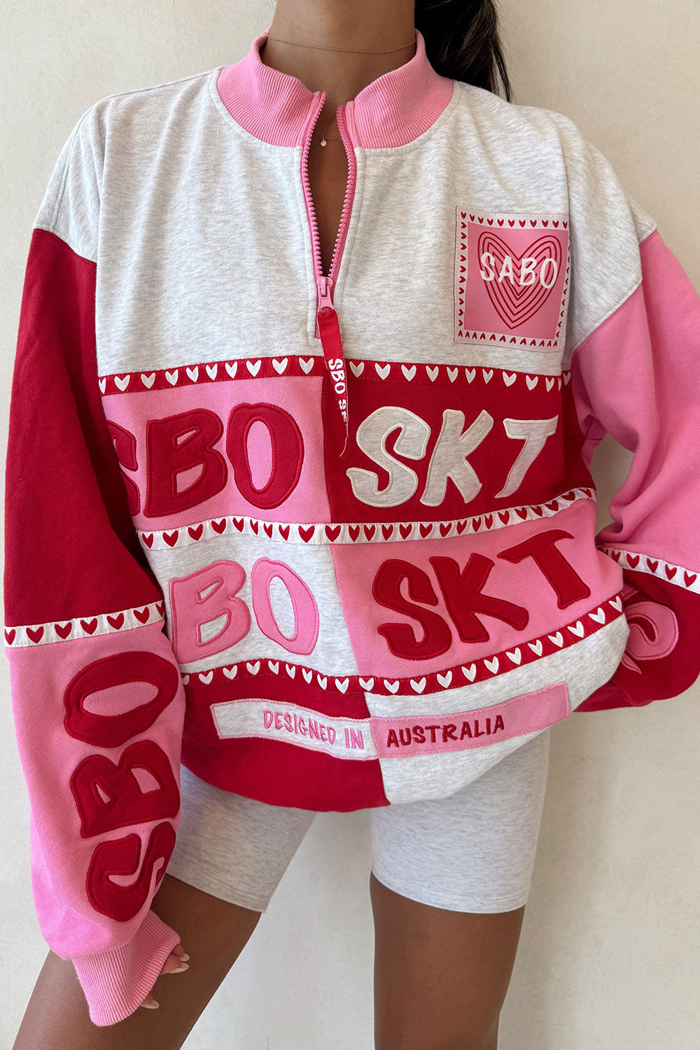 Pink and Red Terry Oversized Vintage Smitten Sweater