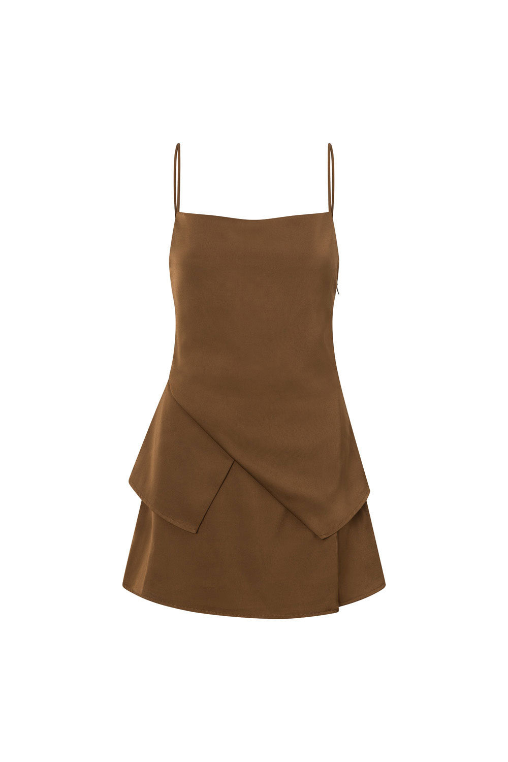 Chocolate Brown Strappy Asymmetric Mini Del Ray Dress