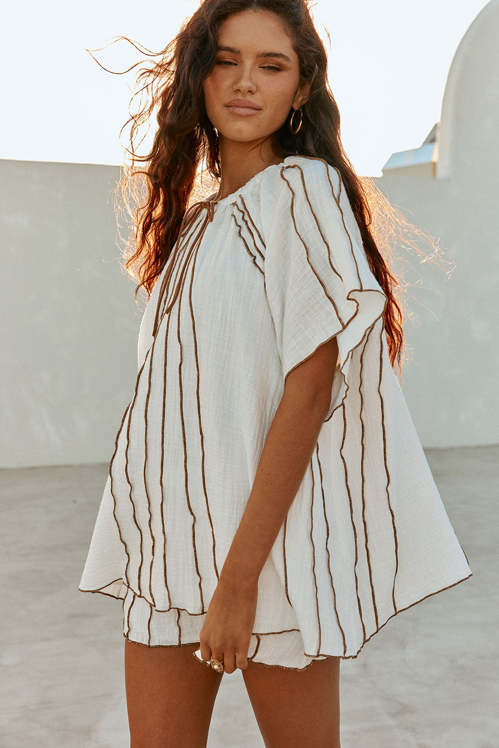White Elastic Drawstring Frill Ciri Shorts