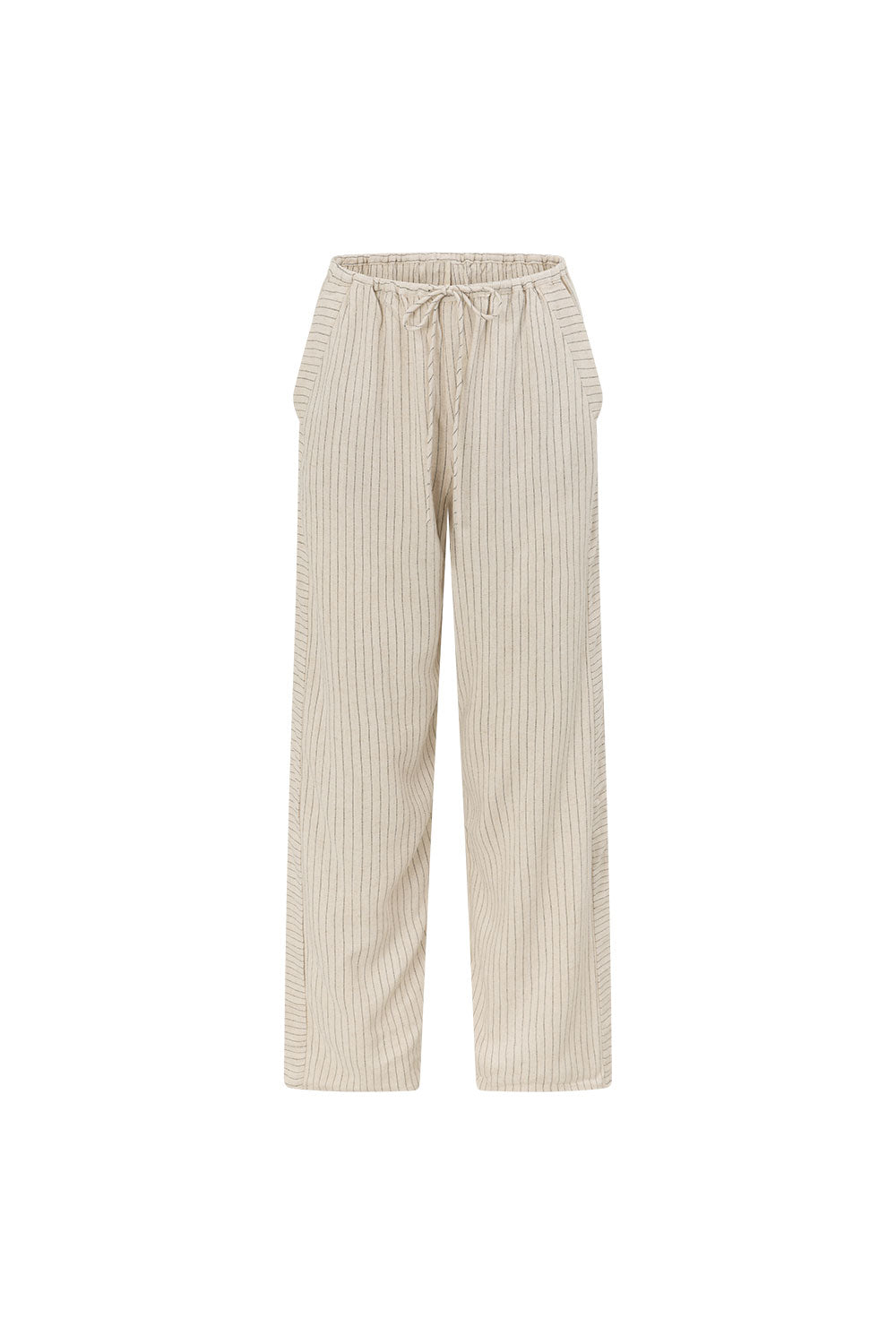 Cream and Black Pinstripe Drawstring Capri Pants