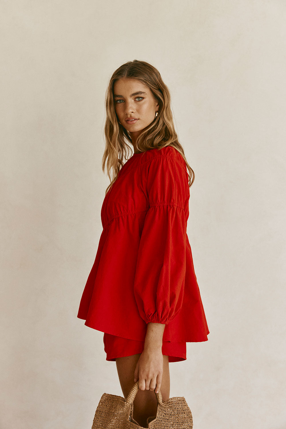 Cherry Red Long Sleeve Panelled Flounce Akel Top