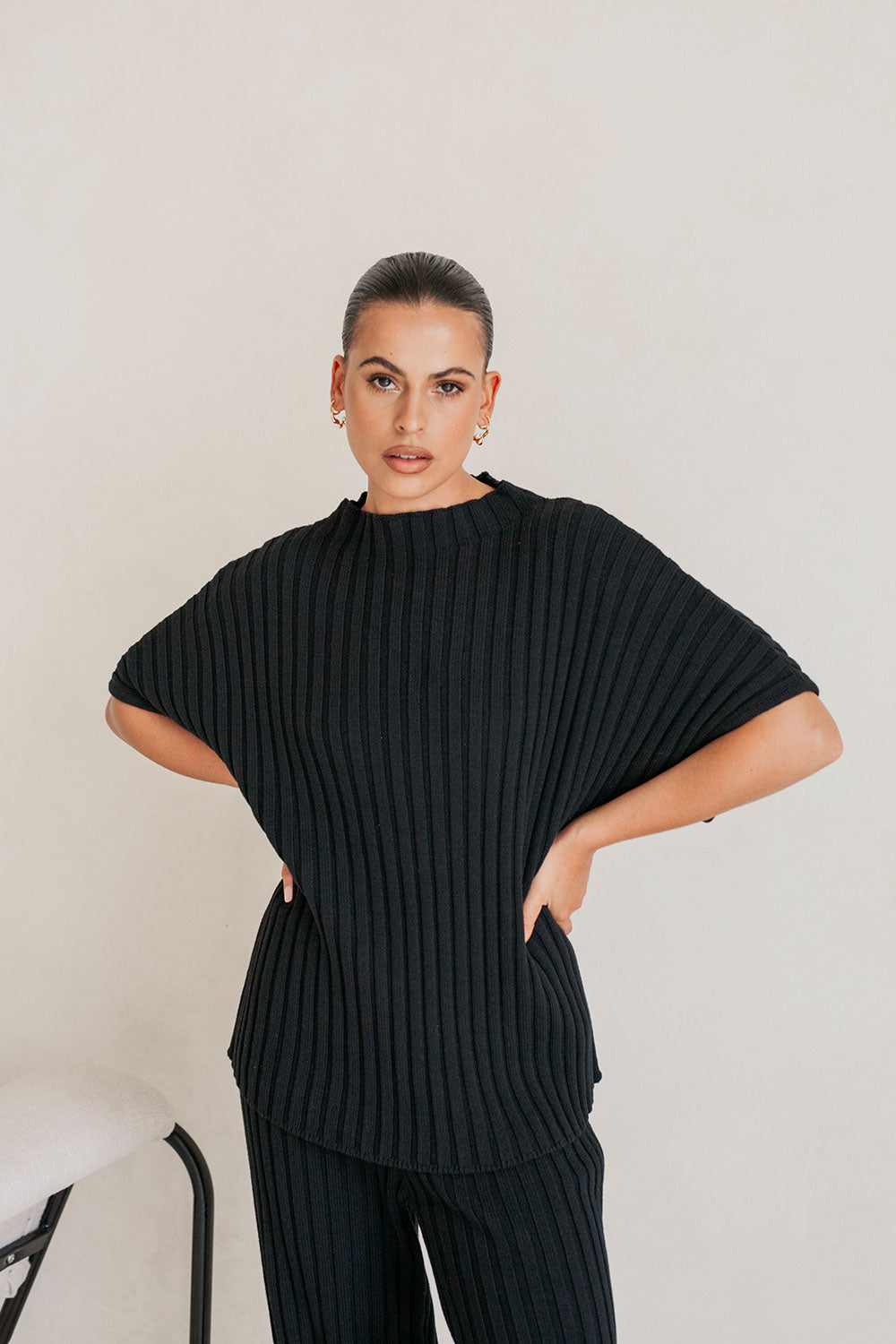 Celine Knit Ribbed Top - Black