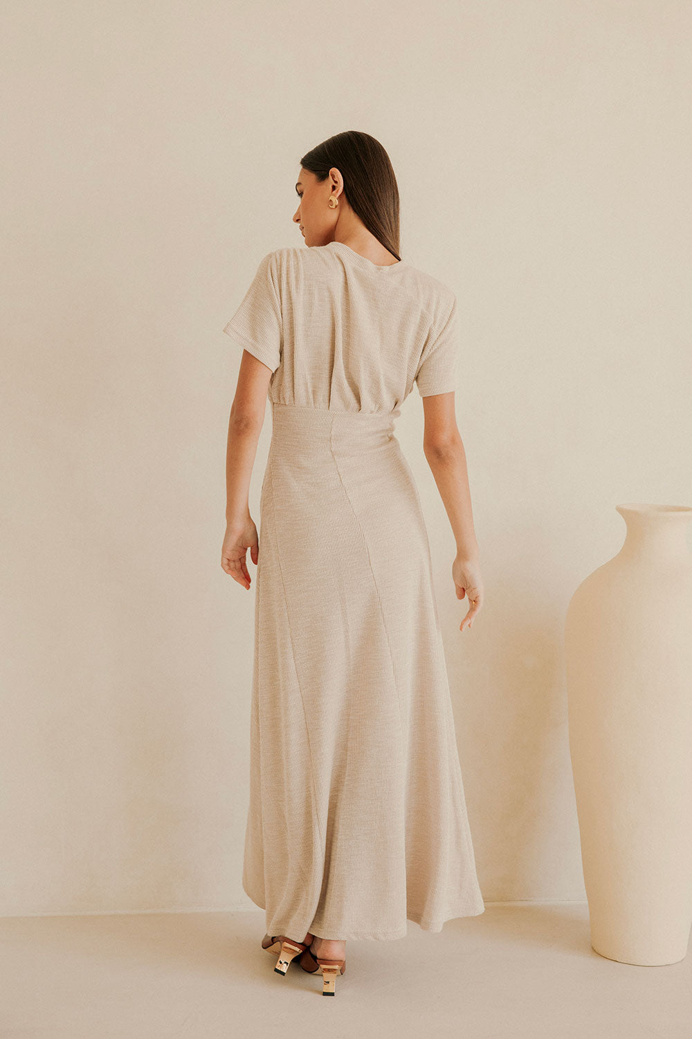 Gizelle Short Sleeve Maxi Dress - Beige