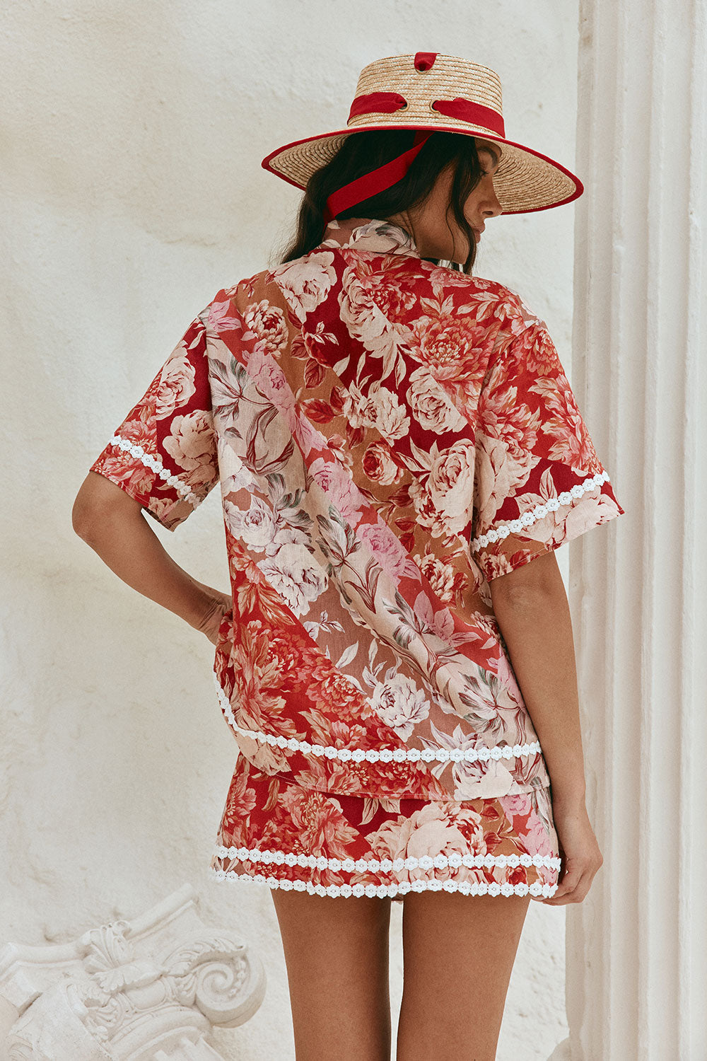 Red Floral Solafleur Print Button Up La Dolce Vita Shirt