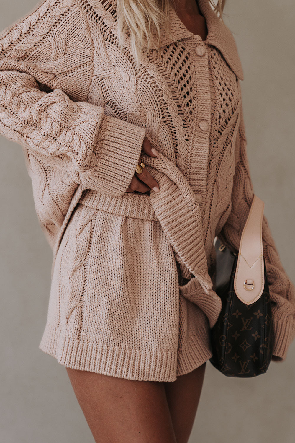 Tan Knit Elastic High Waist Addison Shorts