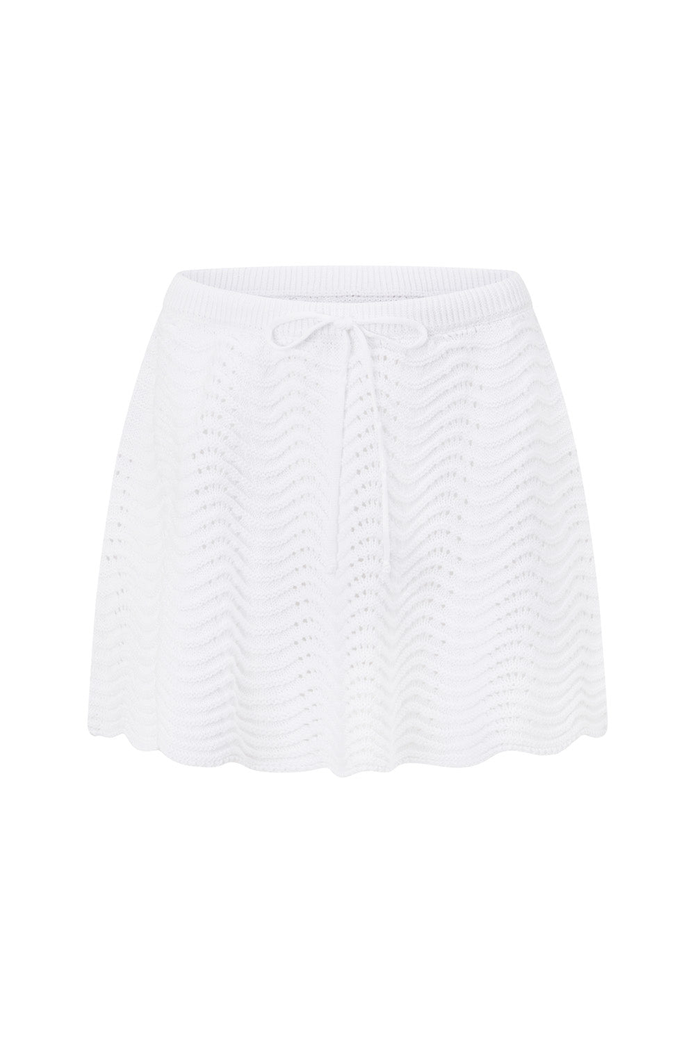 White Wave Knit Drawstring Mini Leah Skirt