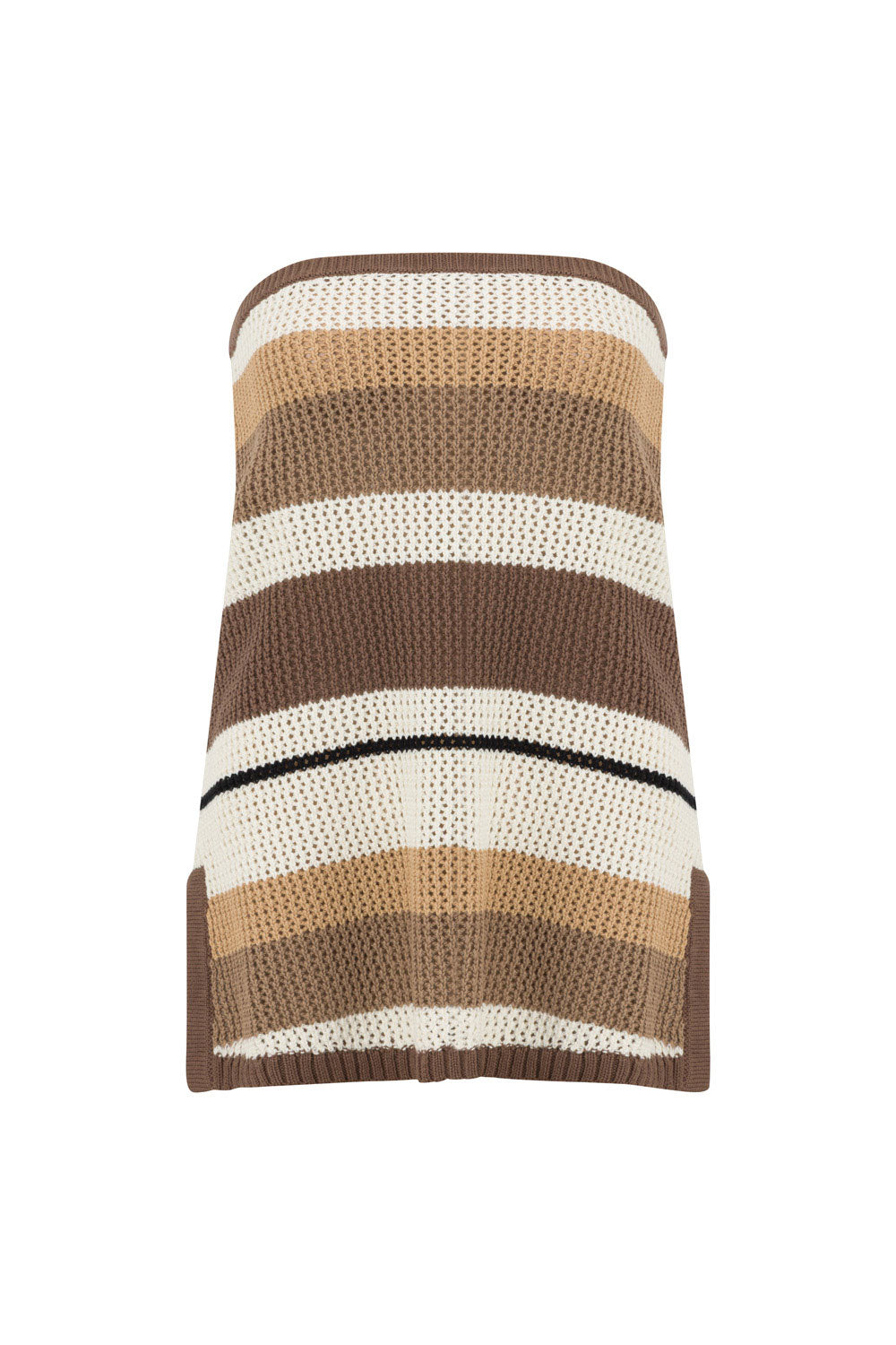 White and Brown Stripe Knit Strapless Damaris Top
