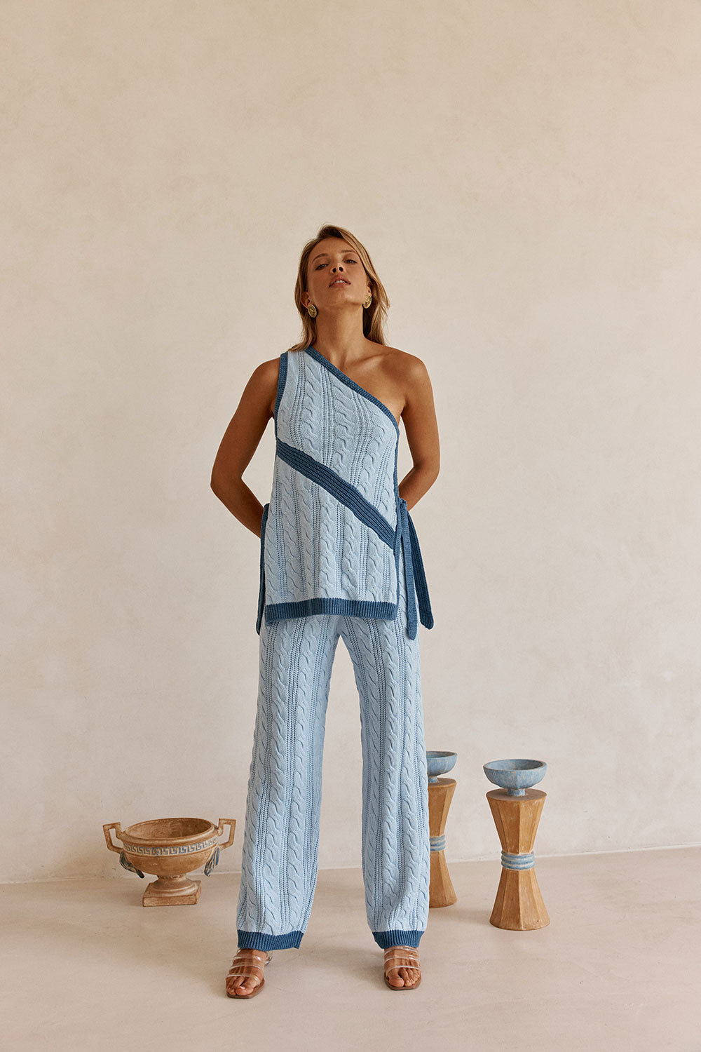 Blue Knit High Waist Mirabelle Pants