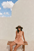 Salmon V Neck Cut Out Front Tie Mini Bailee Dress