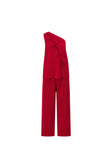 Red Backless One-Shoulder Front Tie Natalie Jumpsuit