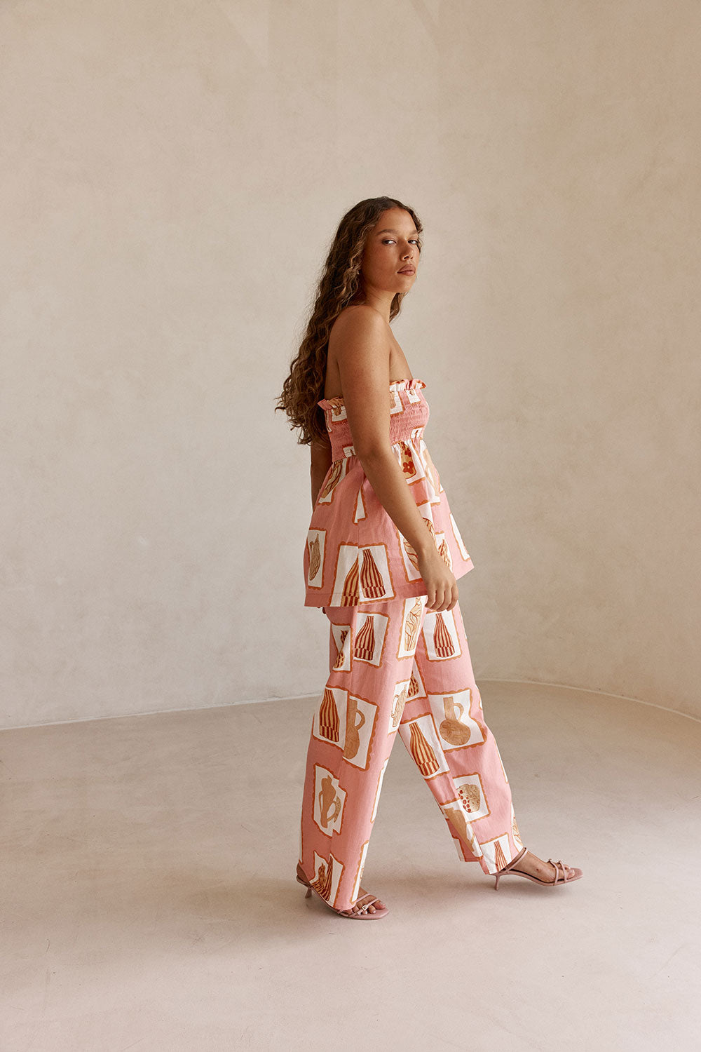 Pink Florero Print Elastic Drawstring Lucia Pants