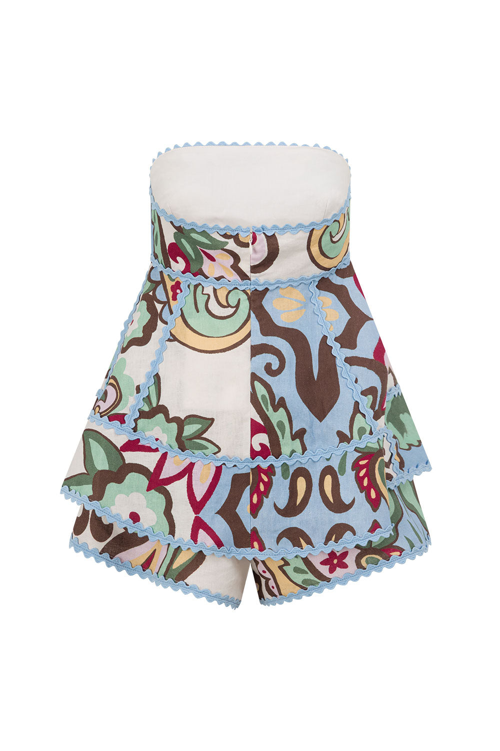 Blue Floral Paradesios Print Strapless Playsuit