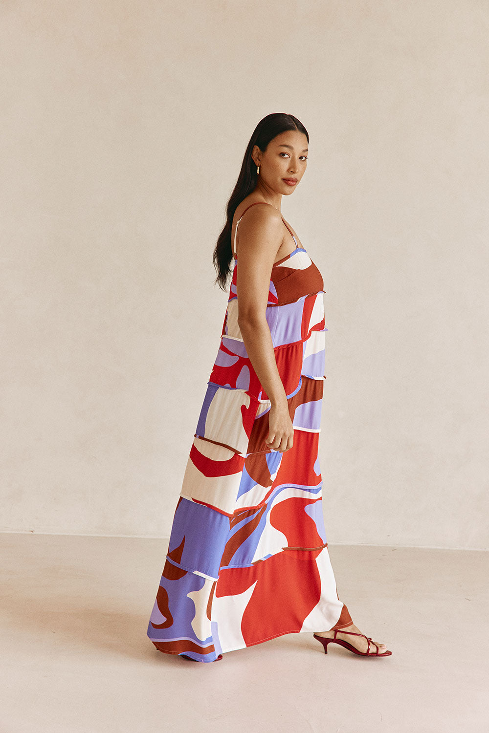 Valley Red Print Strappy Tiered Maxi Aitana Dress