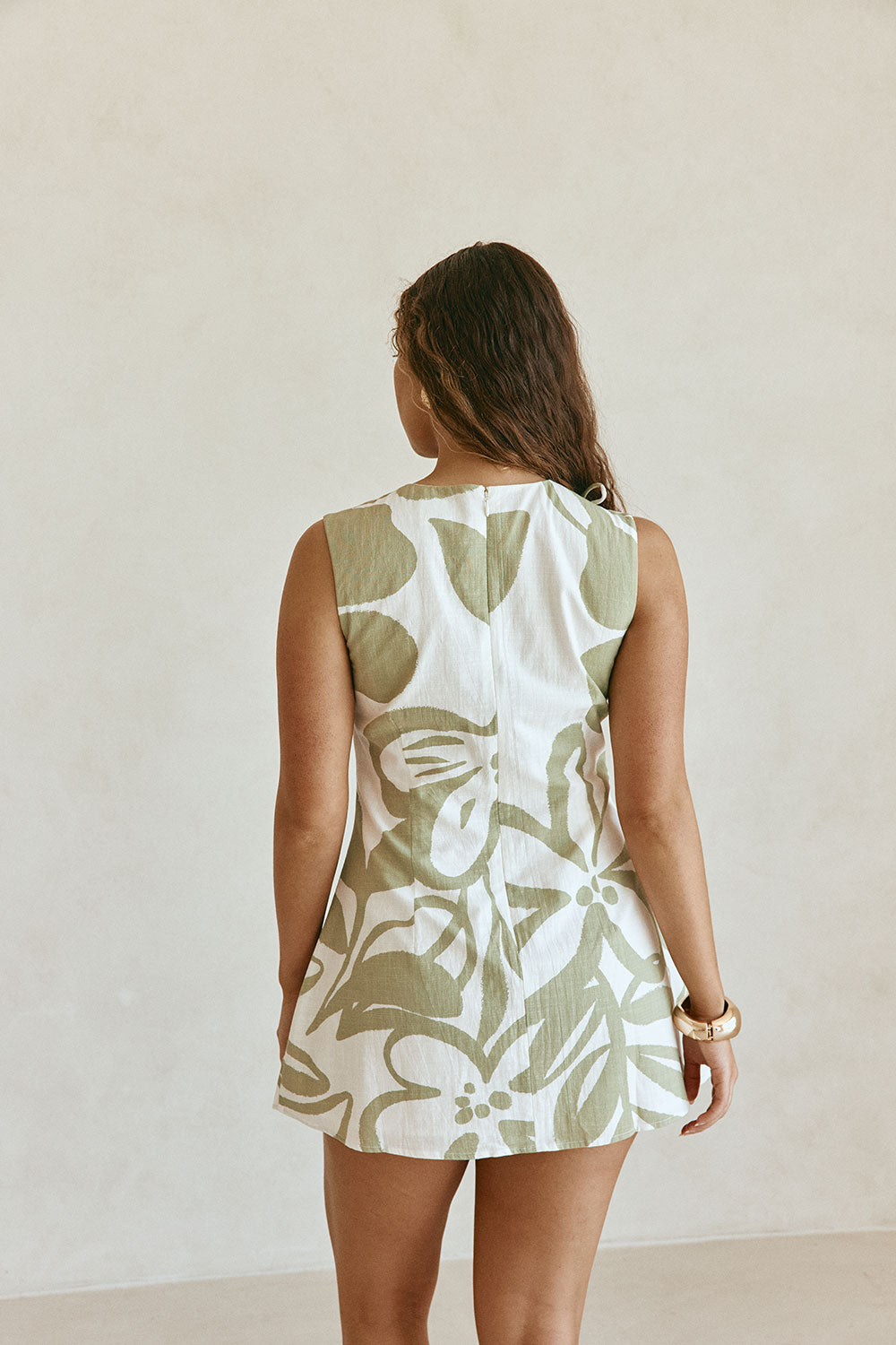 Green Paradisus Floral Print Bow Mini Natsuki Dress
