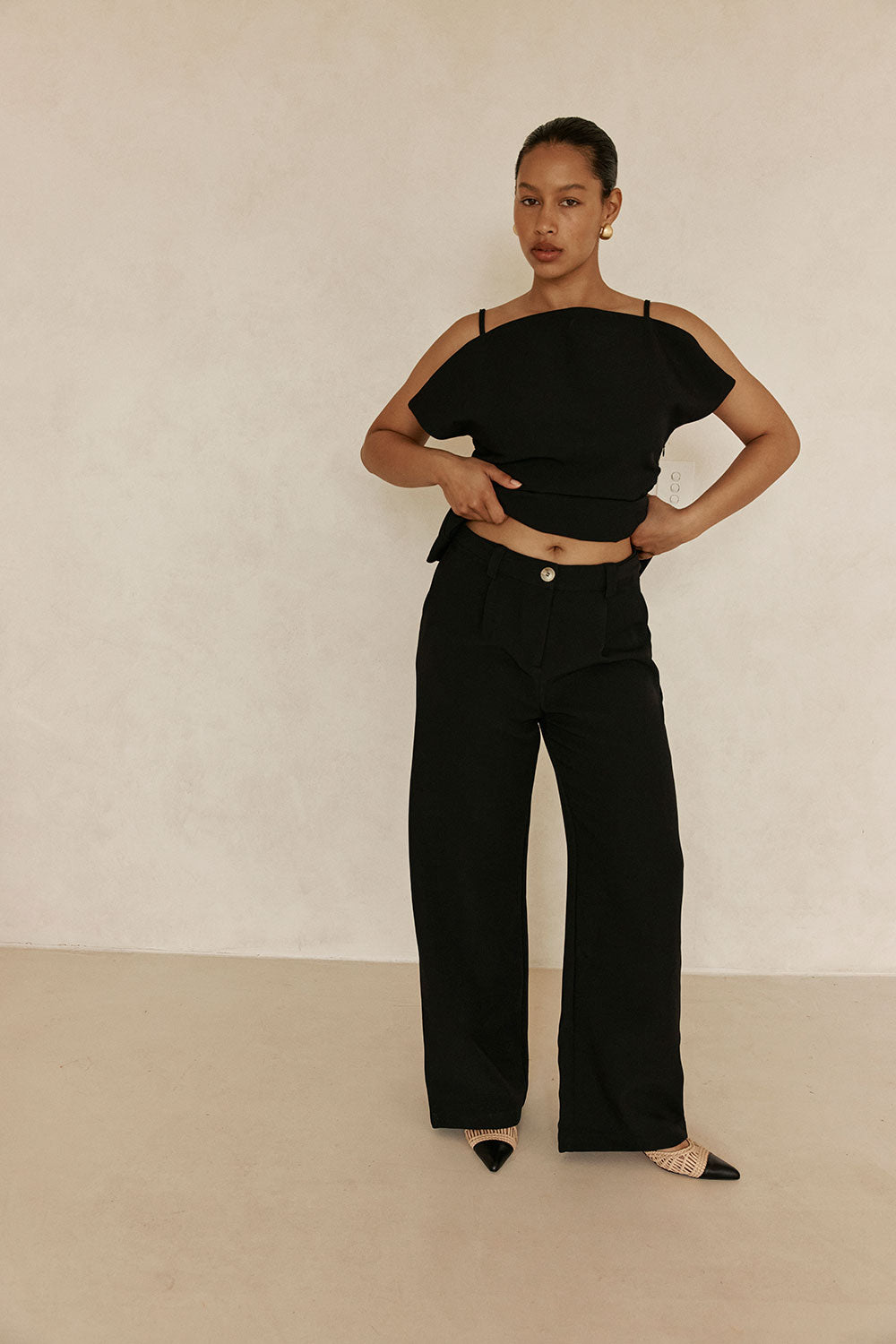 Black Suiting Flared Naomi Pants
