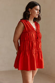 Red Tie Ruched Mini Joslin Dress