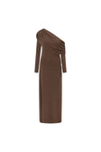Chocolate Brown One Shoulder Long Sleeve Maxi Tasmin Dress