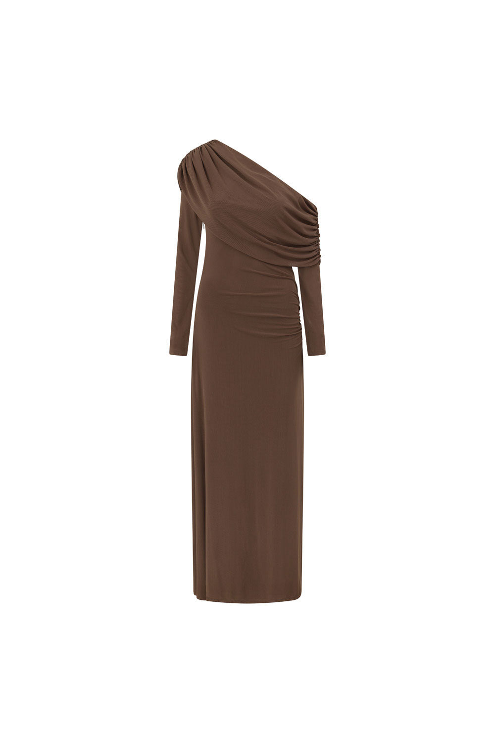 Chocolate Brown One Shoulder Long Sleeve Maxi Tasmin Dress