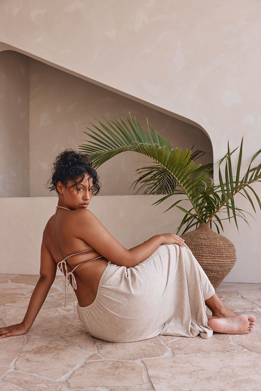 Beige Backless Halter Neck Naisha Dress