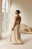 Beige Boxy Pleated Maxi Aviana Dress