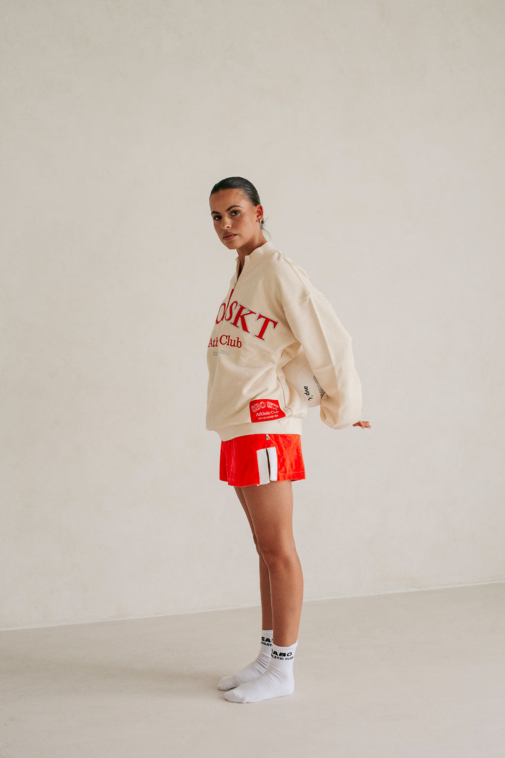 Geneva Vintage Oversized Sweater - Fleece Cream Red