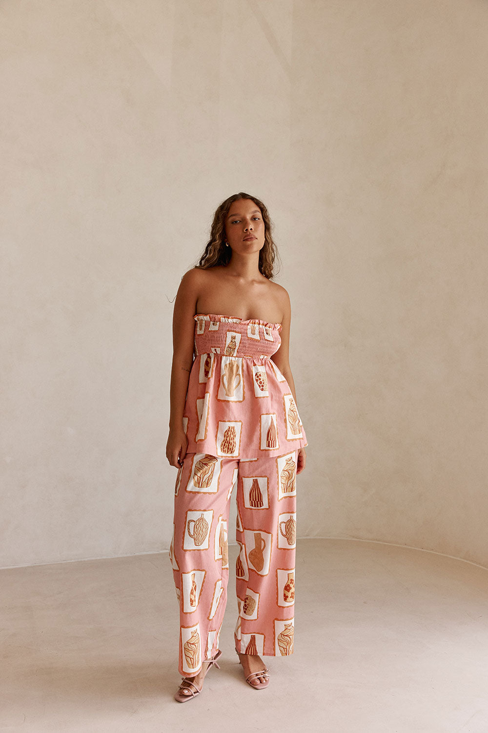 Pink Florero Print Elastic Drawstring Lucia Pants