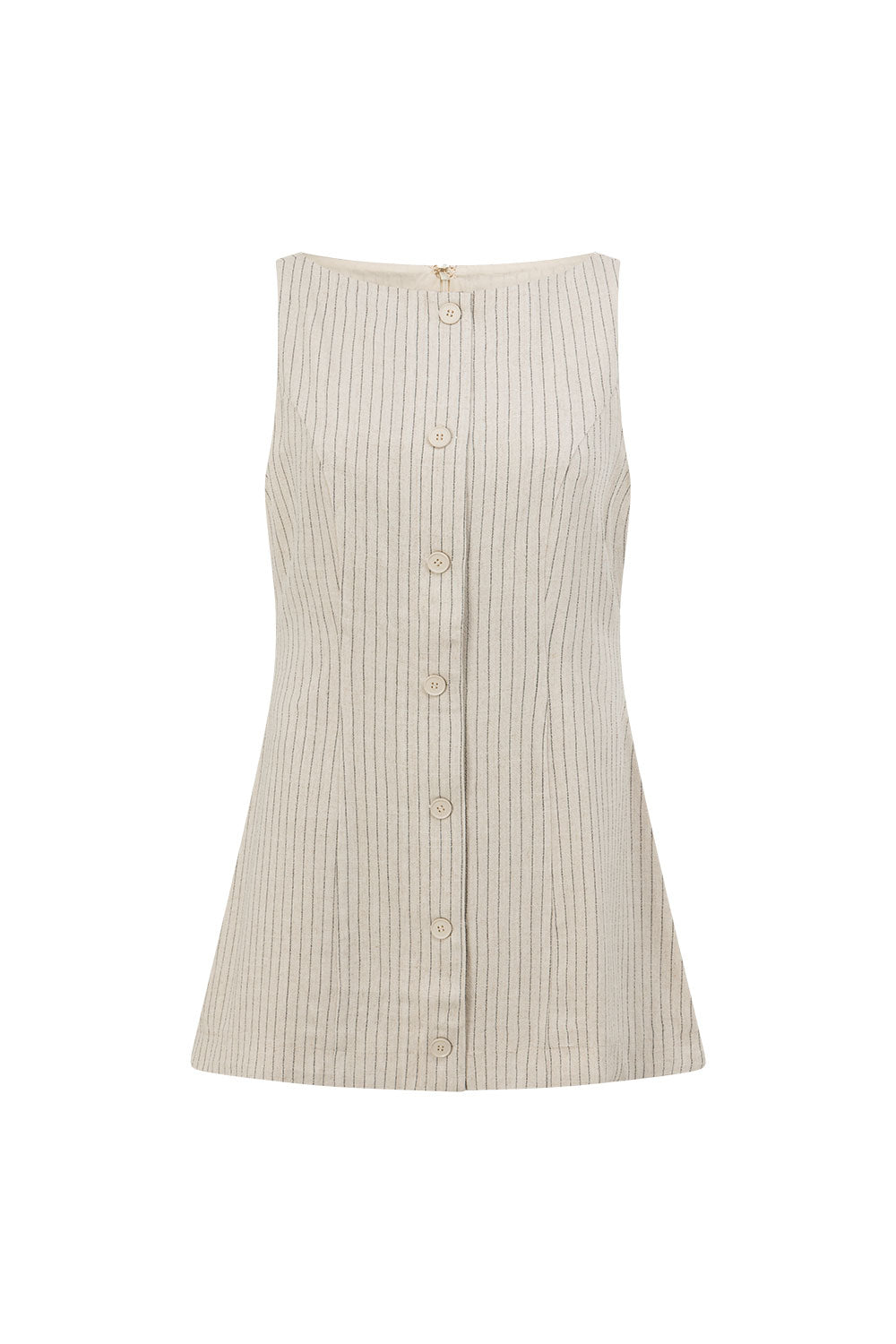 Beige and Black Pinstripe Button Mini Graylee Dress