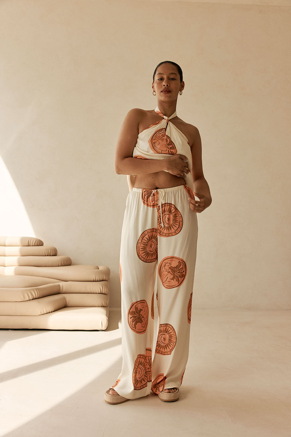 Beige Nomisma Sea Shell Print Drawstring Rosalee Paints