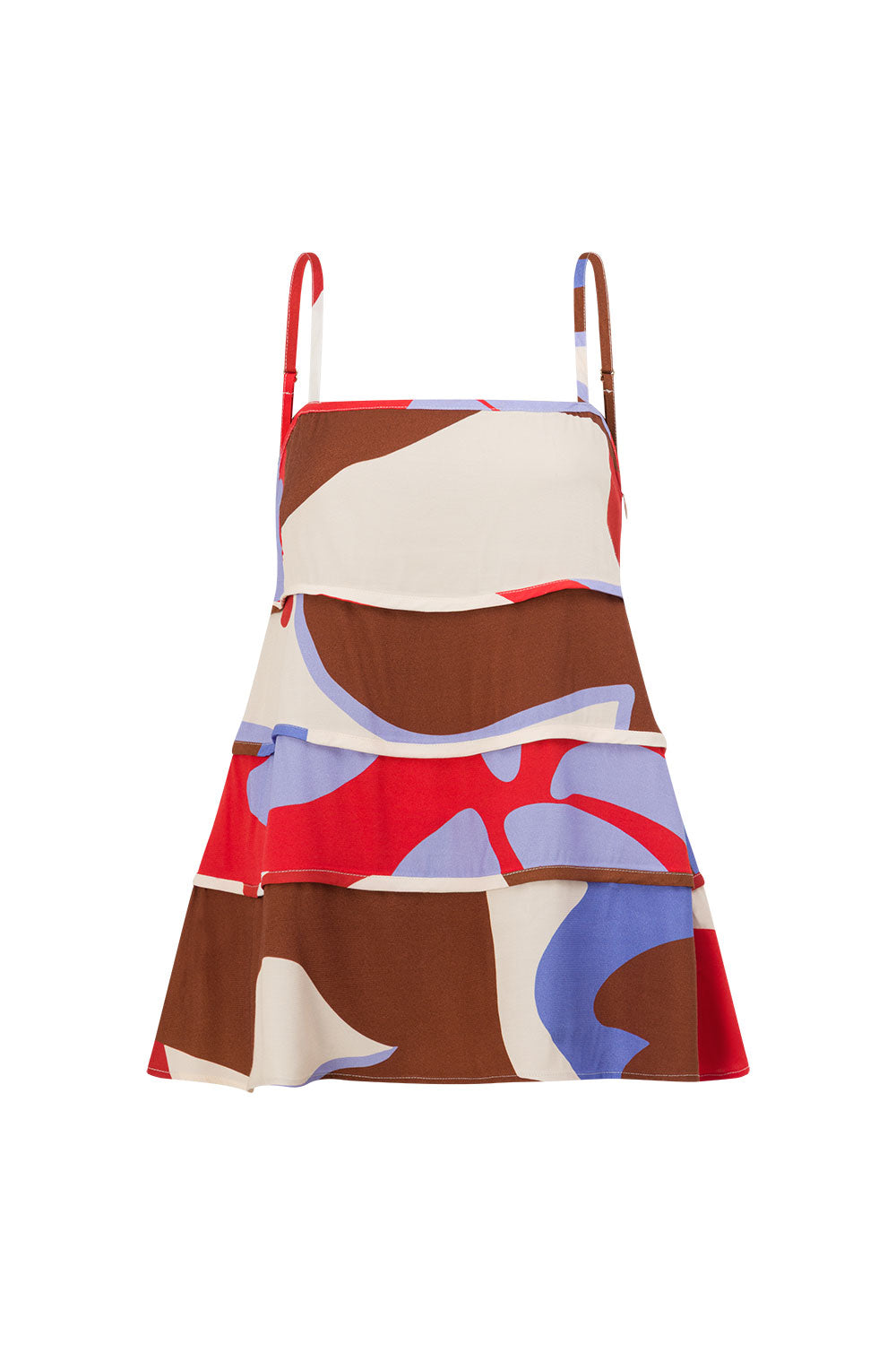 Valley Red Print Strappy Tiered Vian Top