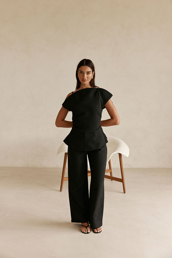 Black Suiting Flared Naomi Pants