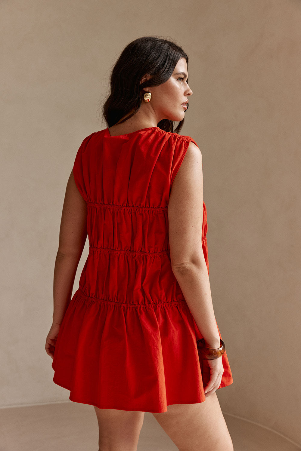 Red Tie Ruched Mini Joslin Dress