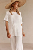 White Textured Boxy Adora T Shirt Top