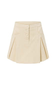 Cream High Waist Button Detail Pleated Mini Mari Skirt