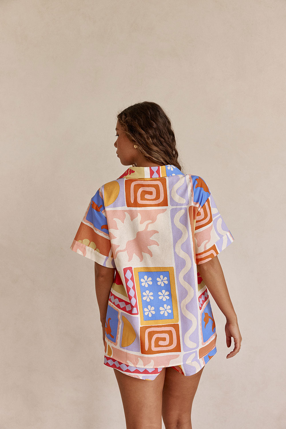 Solis Tropical Print Button Up Short Sleeve Indra Top