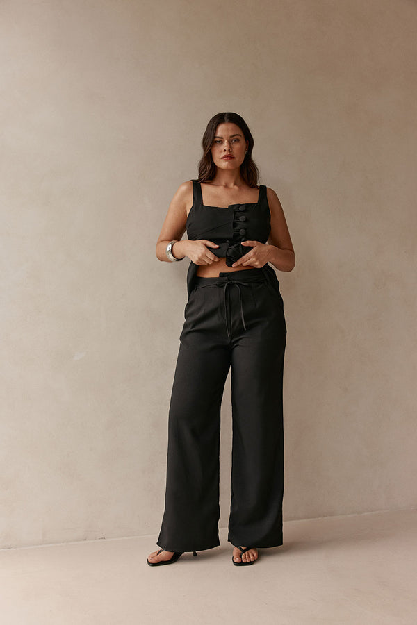 Black Relax Tailored Tie Khaleesi Pants