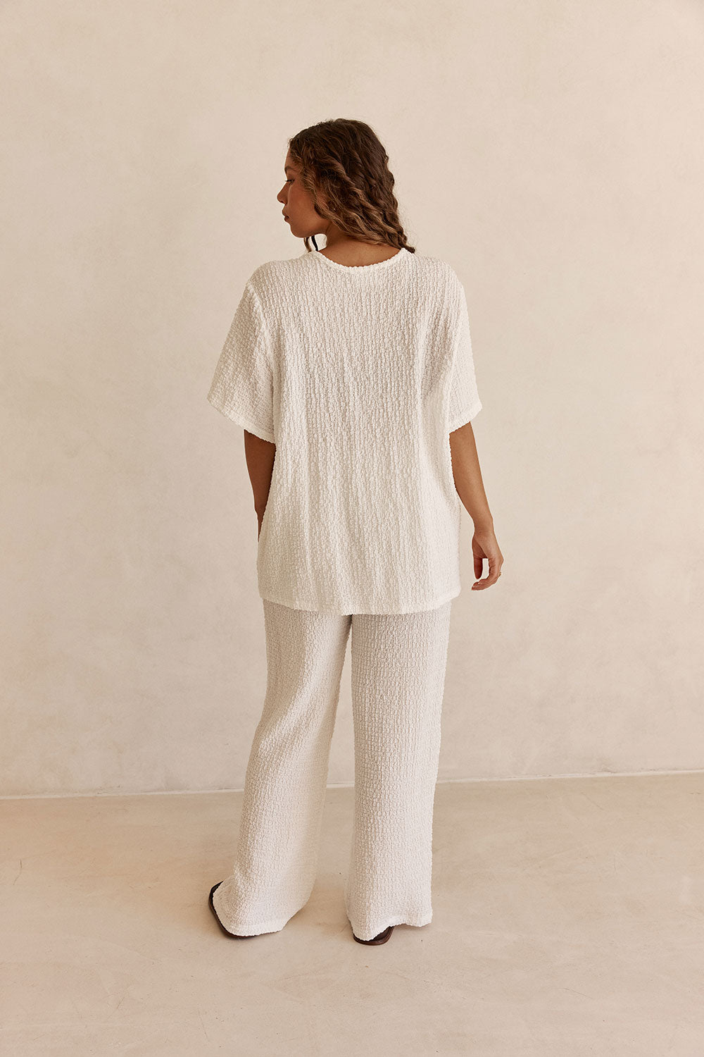 White Textured Boxy Adora T Shirt Top