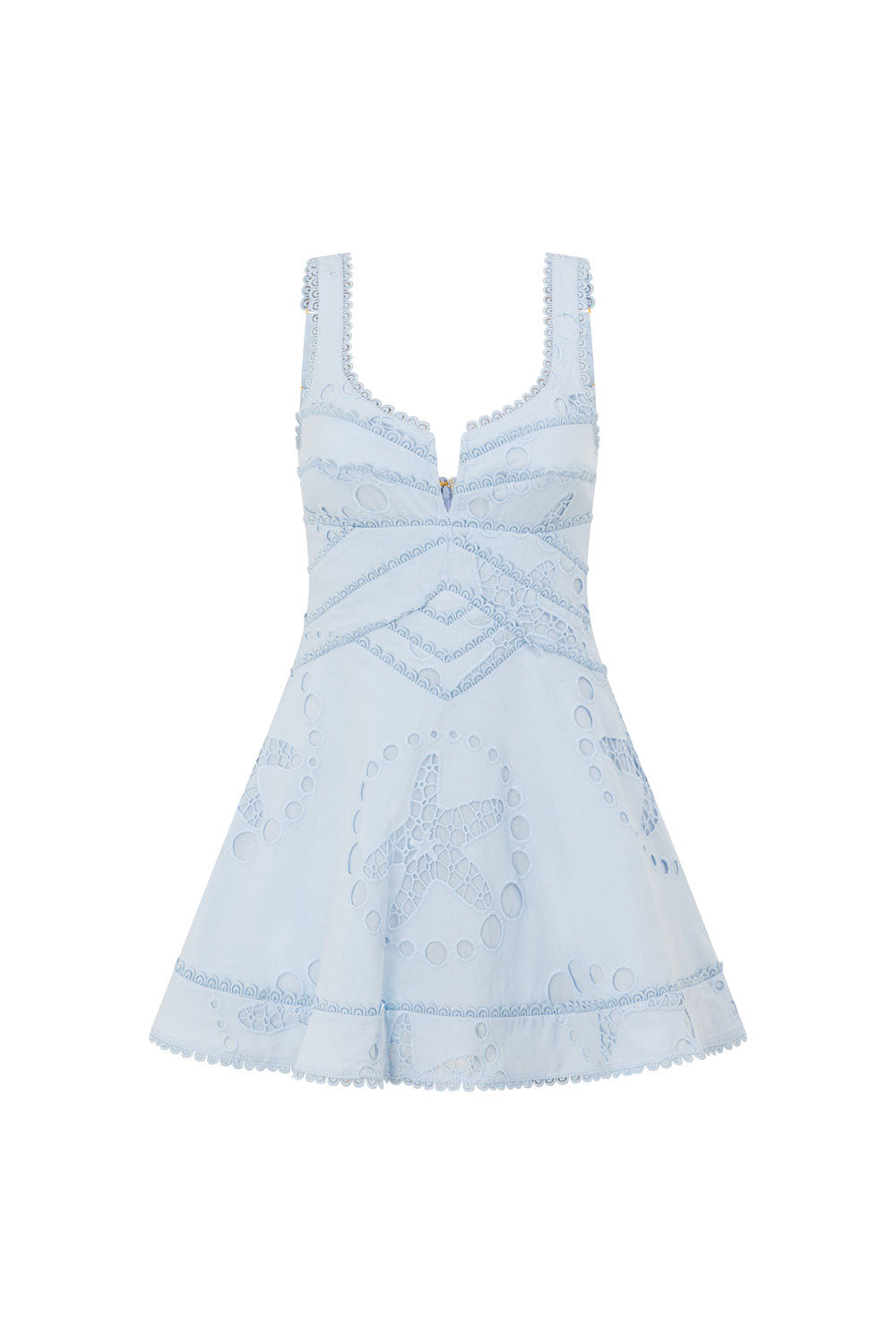 Blue Starfish Broderie Wide Strap Flounce Mini Divino Dress