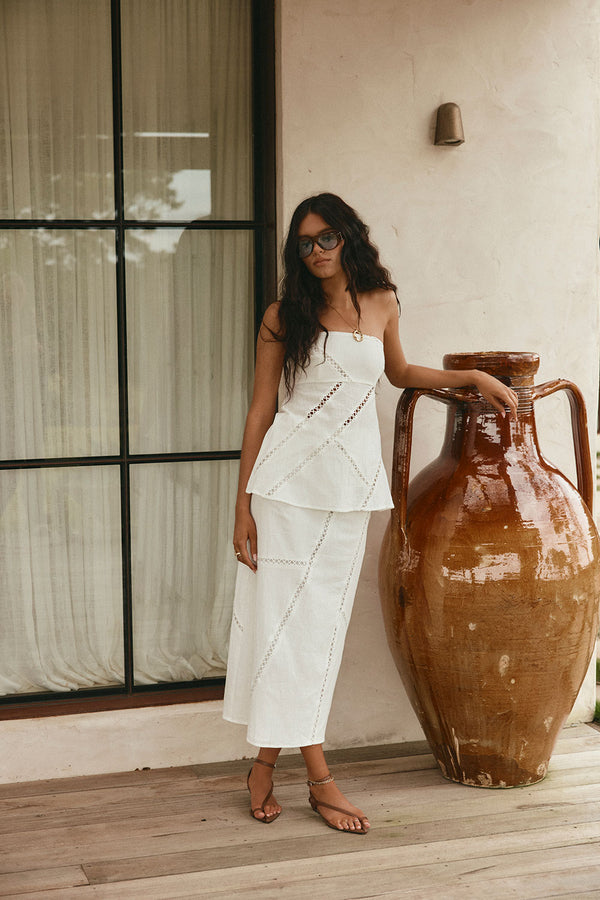 Bridal White Ladder Panel Strapless Empire Top