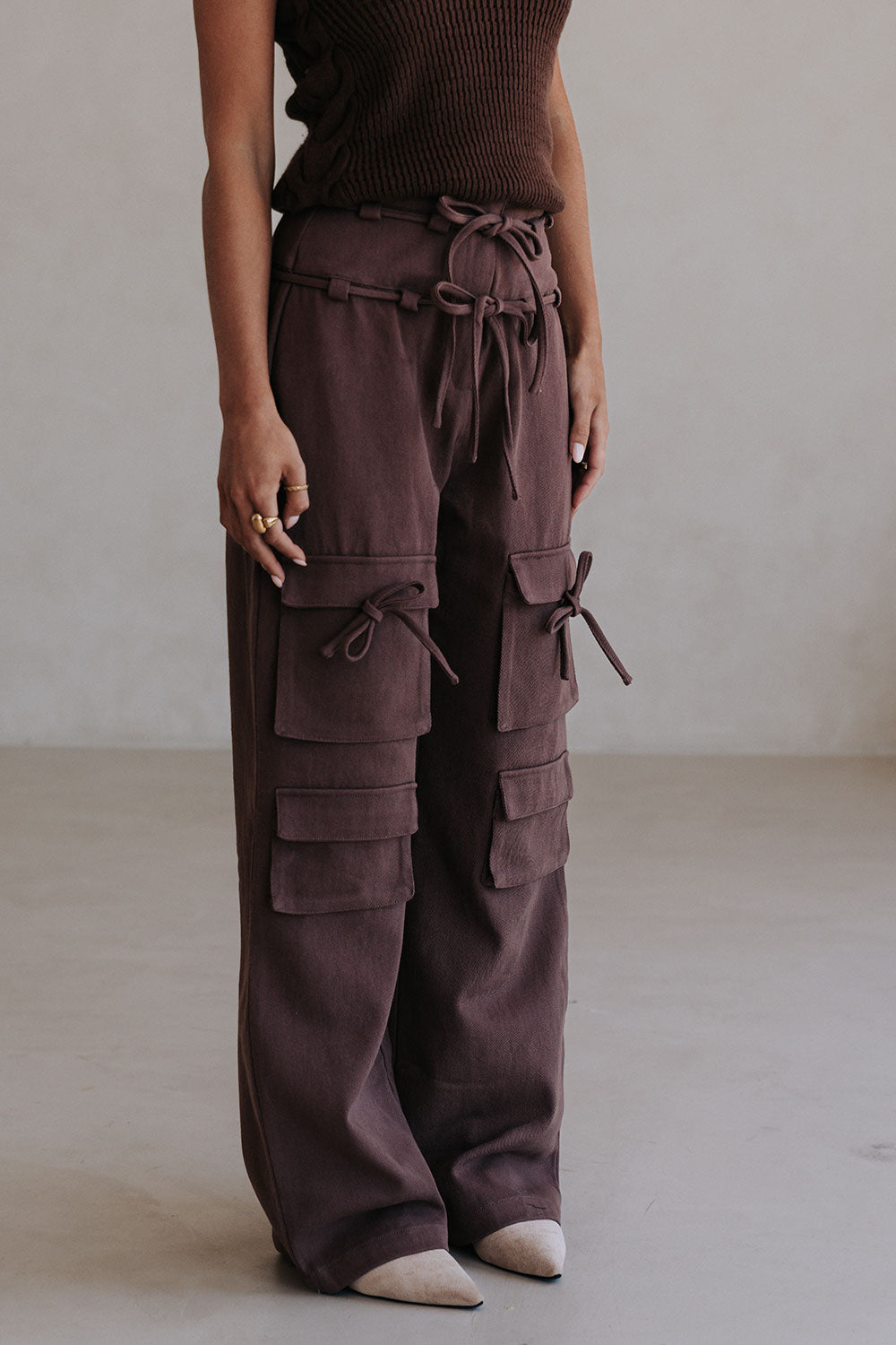 Chocolate Brown Pocket Cargo Jaicee Pants