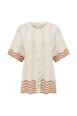 Cream Wavy Cotton Knit Button Up Janaya Top