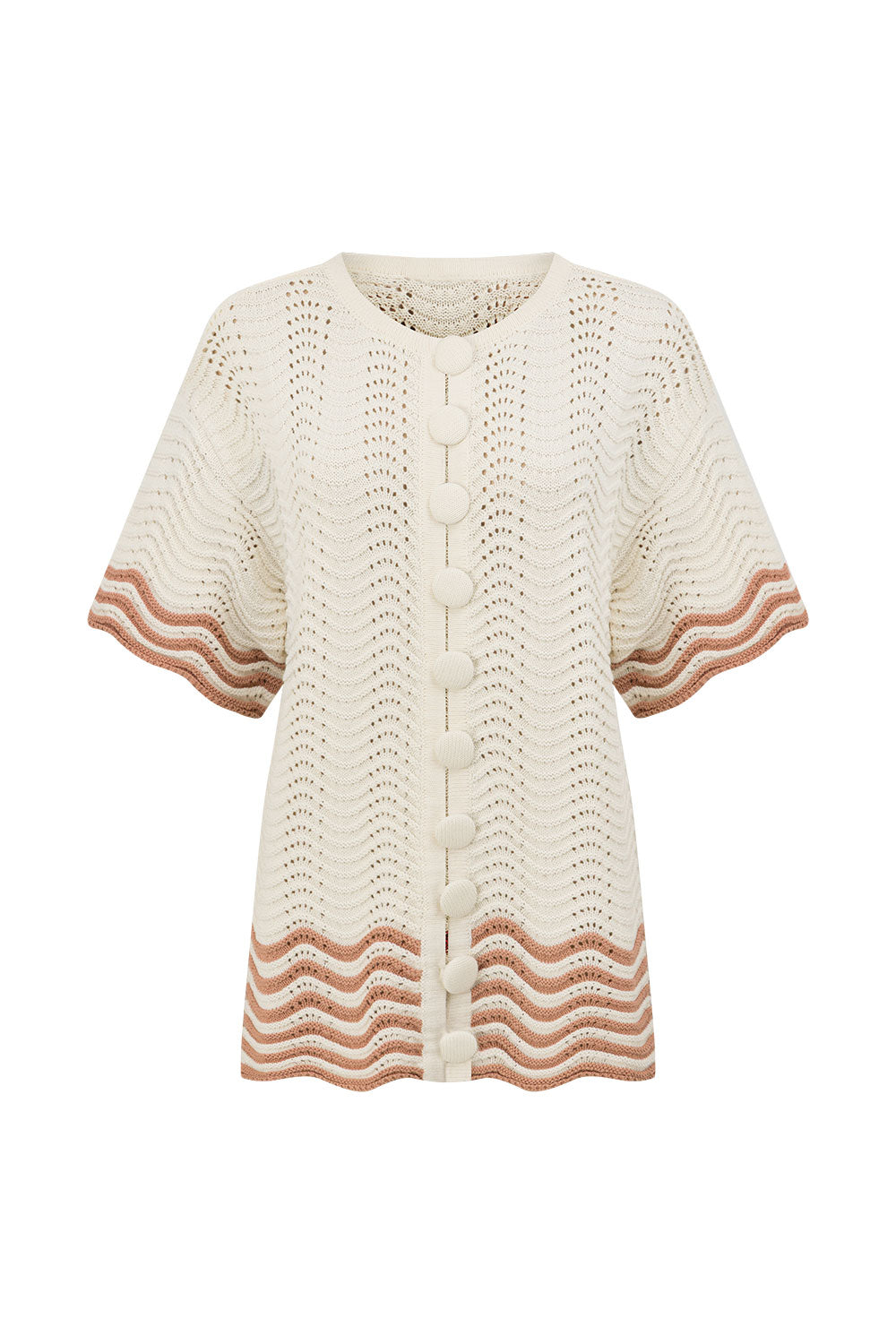 Cream Wavy Cotton Knit Button Up Janaya Top